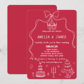 おとぎ話のような手描きのリボン イラストがかわいい、風変わりな結婚式の招待状 招待状 (正面/裏面)