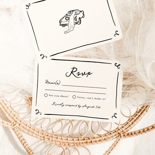 おとぎ話のような手描きの結婚式RSVP 招待状