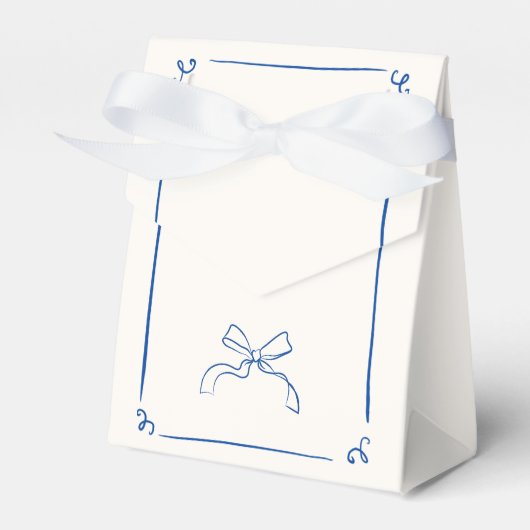 おとぎ話のような手描きの青い結婚式前パーティー フェイバーボックス (正面サイド)