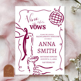 おとぎ話のような手描きの「Vino Before Vow」バチェラー 招待状