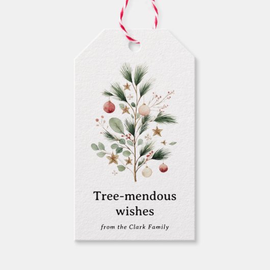おとぎ話のような水彩クリスマスツリーのパーソナライズギフト ギフトタグ (正面)