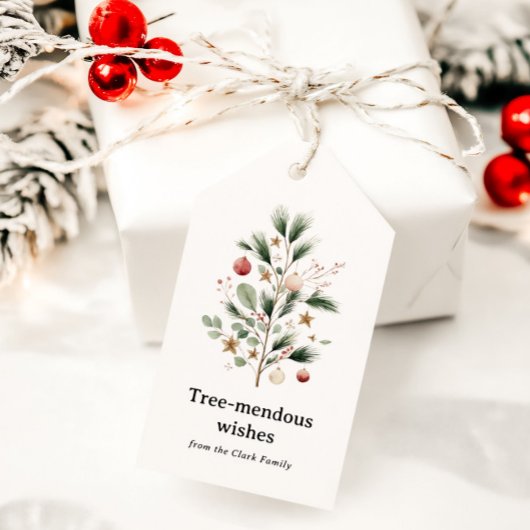 おとぎ話のような水彩クリスマスツリーのパーソナライズギフト ギフトタグ