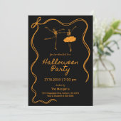 おとぎ話のような黒とオレンジの手描きハロウィン 招待状 (スタンド正面)