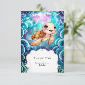 おとぎ話のような かわいい 海のカメの誕生日 サンキューカード (スタンド正面)