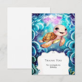 おとぎ話のような かわいい 海のカメの誕生日 サンキューカード (正面/裏面)
