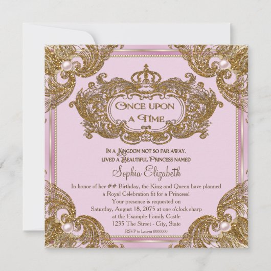 おとぎ話のような ワンス・アポン・ア・タイム 誕生日パーティー 招待状 (正面)