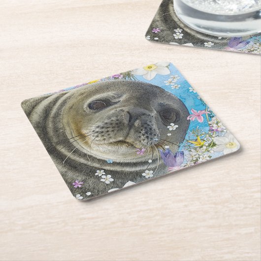 おとぎ話のアシカ海の花 スクエアペーパーコースター (アングル)