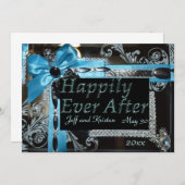 おとぎ話のウェディング-水色、黒、シルバー 招待状 (正面/裏面)