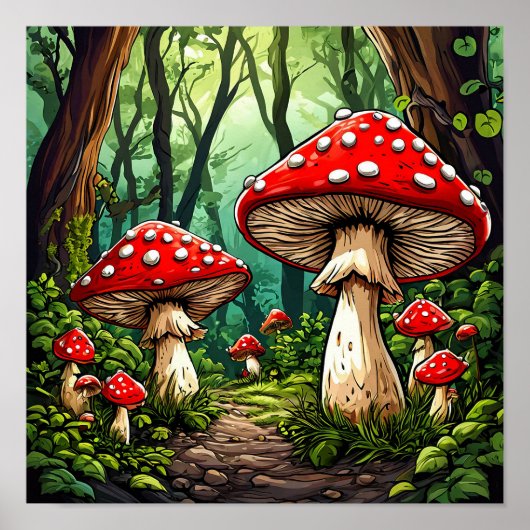 🍄 おとぎ話のキャラクターキノコの魔法の森  ポスター (正面)
