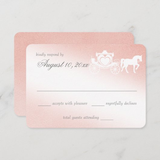 おとぎ話のキャリッジ赤面ピンクの応答カード 出欠カード (正面/裏面)