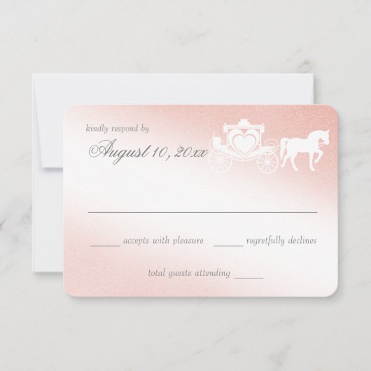 おとぎ話のキャリッジ赤面ピンクの応答カード 出欠カード (正面)