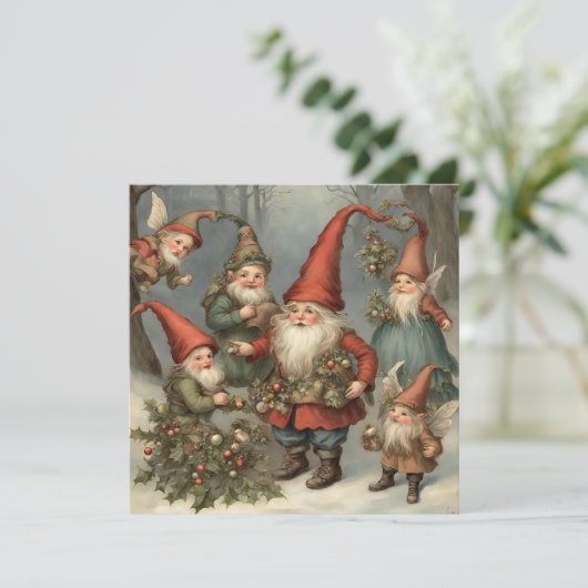 おとぎ話のクリスマスの小人たち 森の中 シーズンカード (スタンド正面)