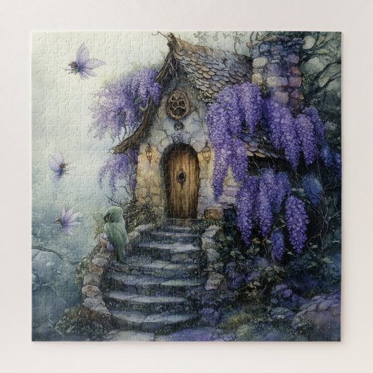 おとぎ話のコテージと紫の藤 ジグソーパズル (縦)