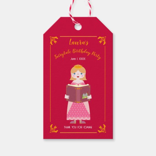 おとぎ話のストーリー 女の子の誕生日パーティー ギフトタグ (正面)