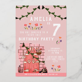 おとぎ話のドアの女の子の誕生日パーティー ゴールド 箔招待状