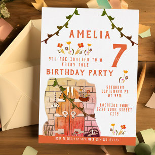 おとぎ話のドアの女の子の誕生日パーティー ゴールド 箔招待状