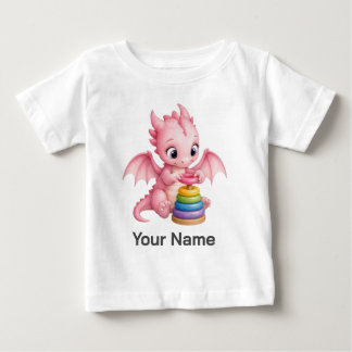 おとぎ話のドラゴン ストーリーブックの赤ちゃん用スタッキングリング 名前入り ベビーTシャツ