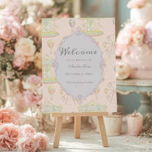 おとぎ話のビンテージ遊園地 誕生日ウェルカム ポスター