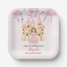 おとぎ話のピンクのお城のプリンセスの誕生日 ペーパープレート