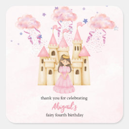 おとぎ話のピンクのお城のプリンセス 誕生日 スクエアシール