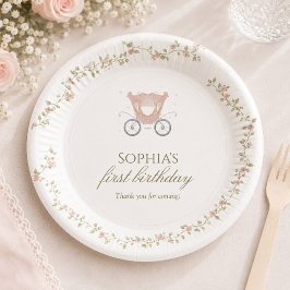 おとぎ話のピンクのプリンセスの花の1歳の誕生日 ペーパープレート