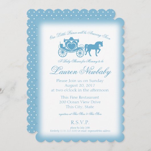 おとぎ話のプリンスブルーベビーシャワー 招待状 (正面/裏面)