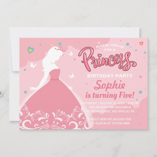 おとぎ話のプリンセスの誕生日パーティーの招待状 招待状 (正面)