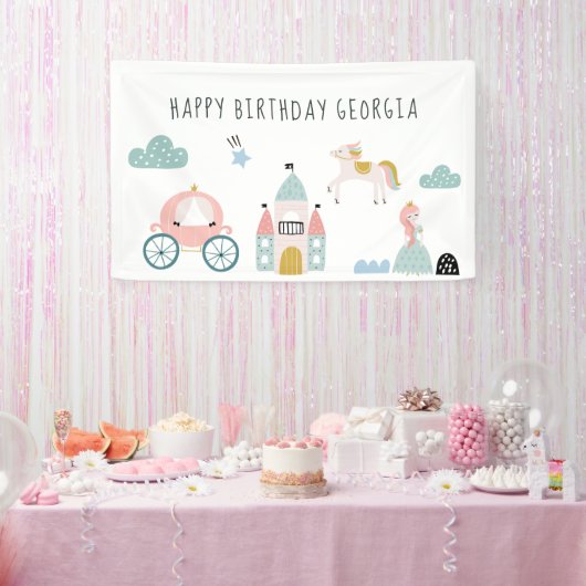 おとぎ話のプリンセスの誕生日パーティーウェルカム 横断幕 (パーティー)