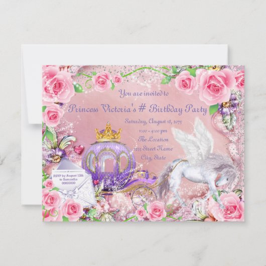 おとぎ話のプリンセスの誕生日パーティー 招待状 (正面)