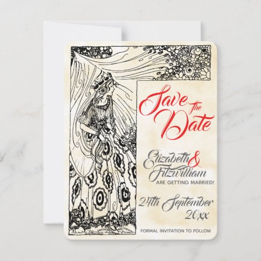 おとぎ話のプリンセスウェディング日付を保存 招待状 (正面)