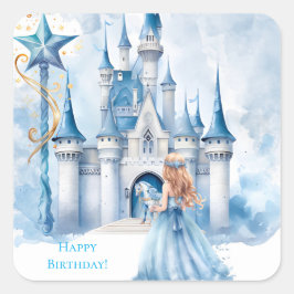 おとぎ話のプリンセス城の女の子の誕生日パーティー スクエアシール