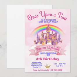 おとぎ話のプリンセス城の誕生日 招待状