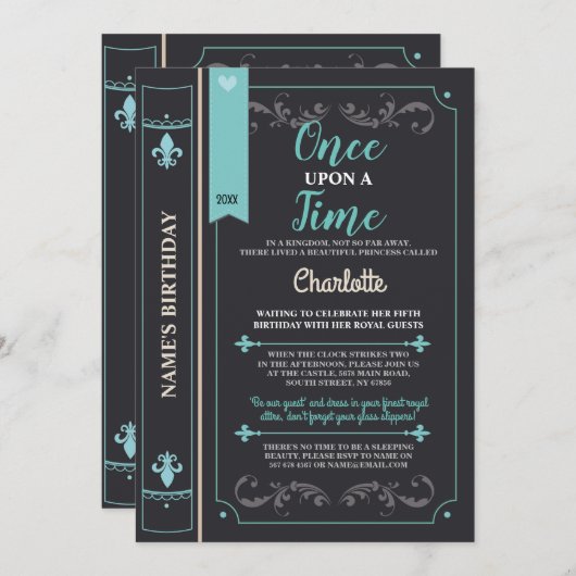 おとぎ話のプリンセス誕生パーティー 招待状 (正面/裏面)