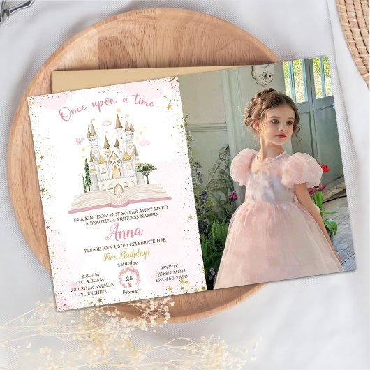 おとぎ話のプリンセス 5歳の誕生日パーティーの写真 招待状