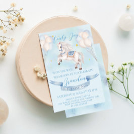 おとぎ話のポニー風船 1歳の誕生日パーティー 男の子 招待状