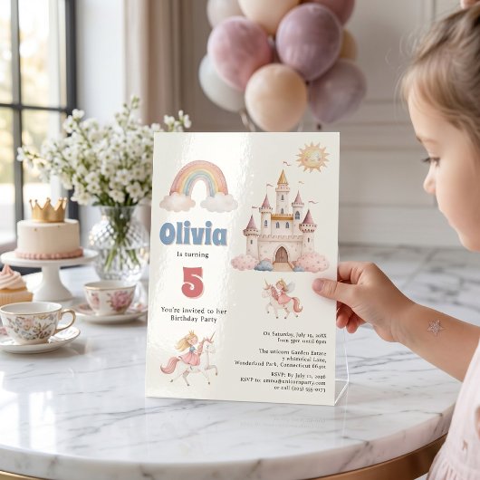 おとぎ話のユニコーン プリンセス 誕生日パーティー 招待状