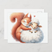 おとぎ話のリスが羊を抱く ポストカード (正面/裏面)