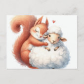 おとぎ話のリスが羊を抱く ポストカード (正面)