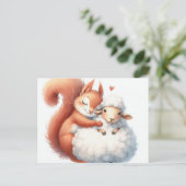 おとぎ話のリスが羊を抱く ポストカード (スタンド正面)