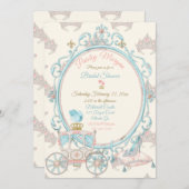 おとぎ話のロイヤルプリンセスの馬車・バラ色水色 招待状 (正面/裏面)