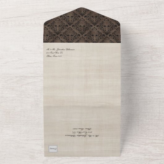 おとぎ話のロマンチックな主と女性の結婚巻物  オールインワン招待状 (外側)