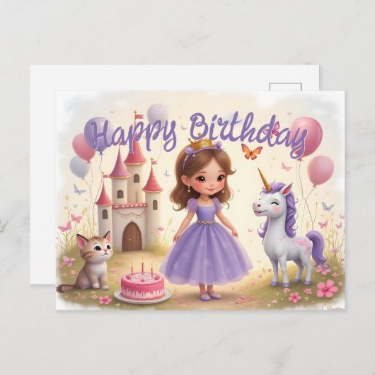 おとぎ話の世界の魔法の誕生日 シーズンポストカード (正面/裏面)