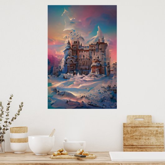 おとぎ話の世界，冬の城，雪の城，クリスマス ポスター (キッチン)