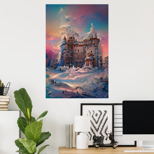 おとぎ話の世界，冬の城，雪の城，クリスマス ポスター (ホームオフィス)