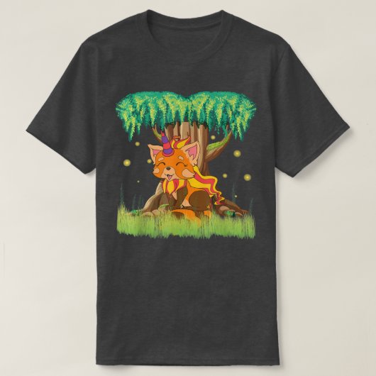 おとぎ話の動物の赤いパンドコーンマジカルユニコーン Tシャツ (デザイン正面)