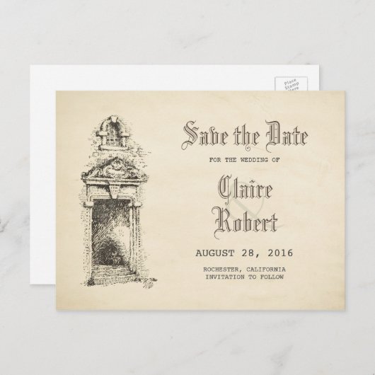 おとぎ話の古いヴィンテージ日付を保存 案内ポストカード (正面/裏面)