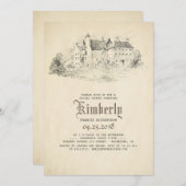 おとぎ話の古い城のヴィンテージのブライダルシャワー 招待状 (正面/裏面)