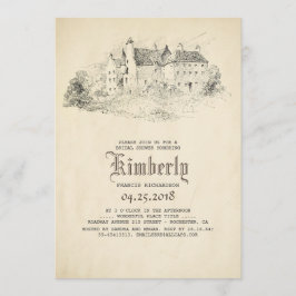 おとぎ話の古い城のヴィンテージのブライダルシャワー 招待状