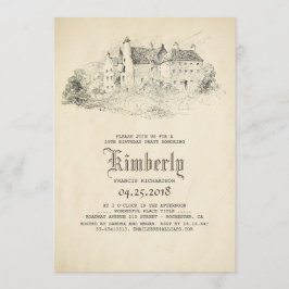 おとぎ話の古い城のヴィンテージの誕生会 招待状