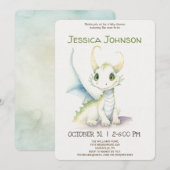 おとぎ話の可愛い白いドラゴン ベビーシャワー 招待状 (正面/裏面)